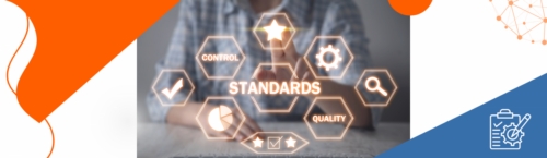 "standards" est écrit au milieu et 6 bulles gravitent autour : une "control", une étoile, un symbole paramètre, une "quality", deux étoiles en dessous et une avec un diagramme circulaire.